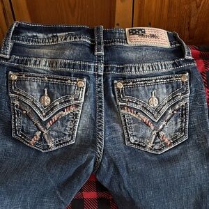 Miss Me Blue Distressed Jeans with Embellished Pockets